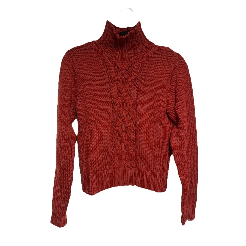 Banana Republic 100% Wool Nordic Blood Red Chunky Turtleneck‎ Sweater Cable Knit